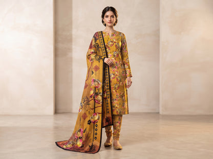 Mustard Floral 3 Piece Lawn Suit for Women | HM Collection