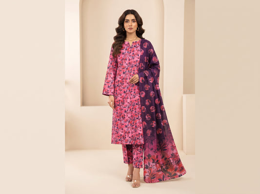 Pink & Purple Floral 3-Piece Lawn Suit for Women