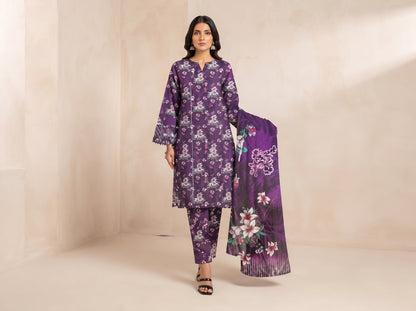 Women’s Premium Purple Floral Printed Lawn 3 Piece Suit