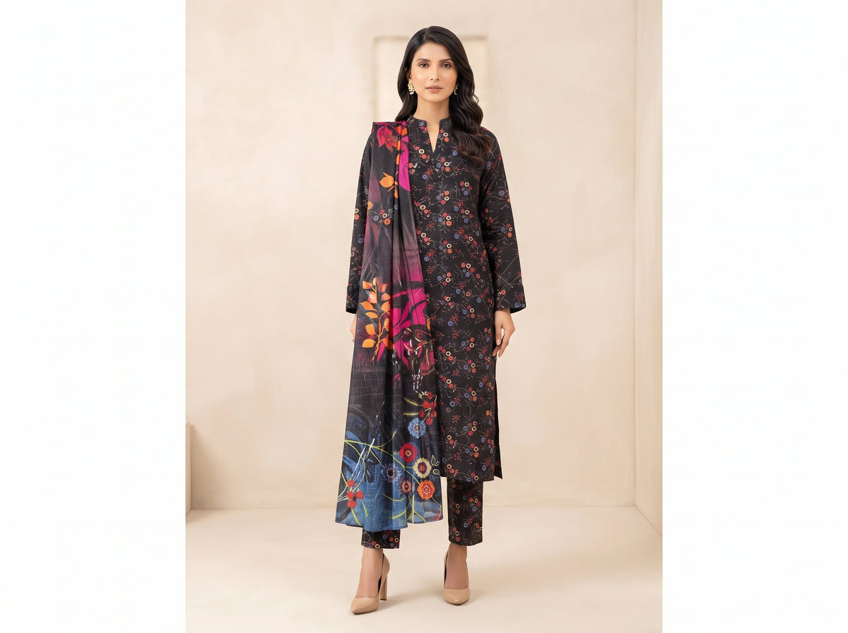 Elegant Black Printed 3-Piece Women’s Suit – Floral  HM Collection