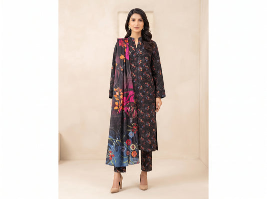 Elegant Black Printed 3-Piece Women’s Suit – Floral  HM Collection