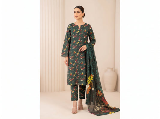 Elegant Green Floral 3-Piece Suit – Premium Lawn Collection